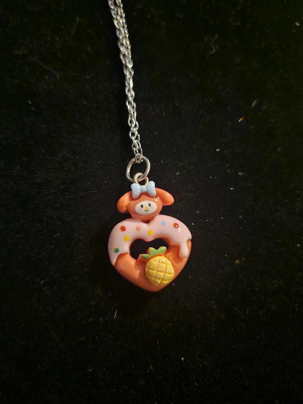Cute Donut Heart Pineapple Charm Necklace in Peach and Pink